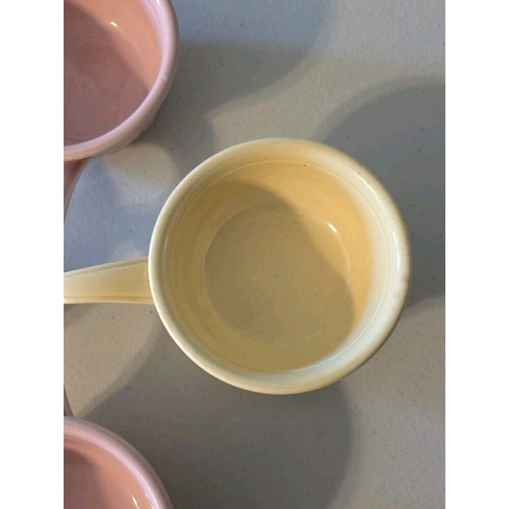 VTG Genuine Oven Serve Ware Pink Yellow Soup Bowl Floral Handle T.S.T. Set of 4 - Picture 10 of 12